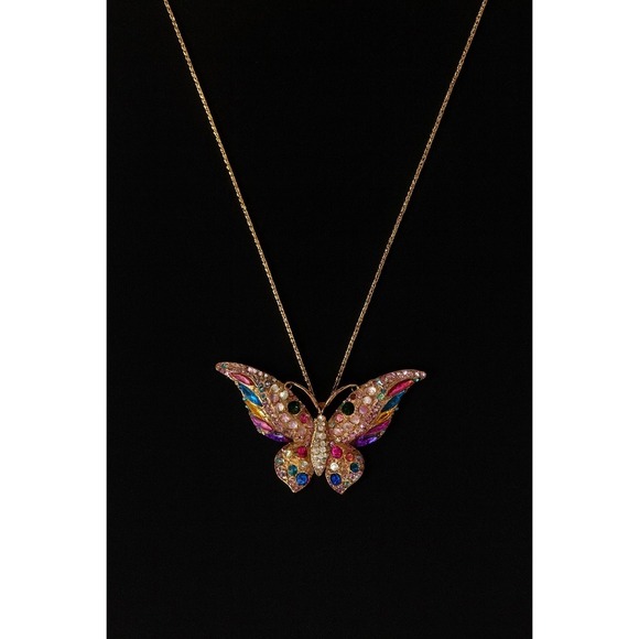 Betsey Johnson Butterfly Pendant Rhinestone Colorful Gold Tone‎ Necklace